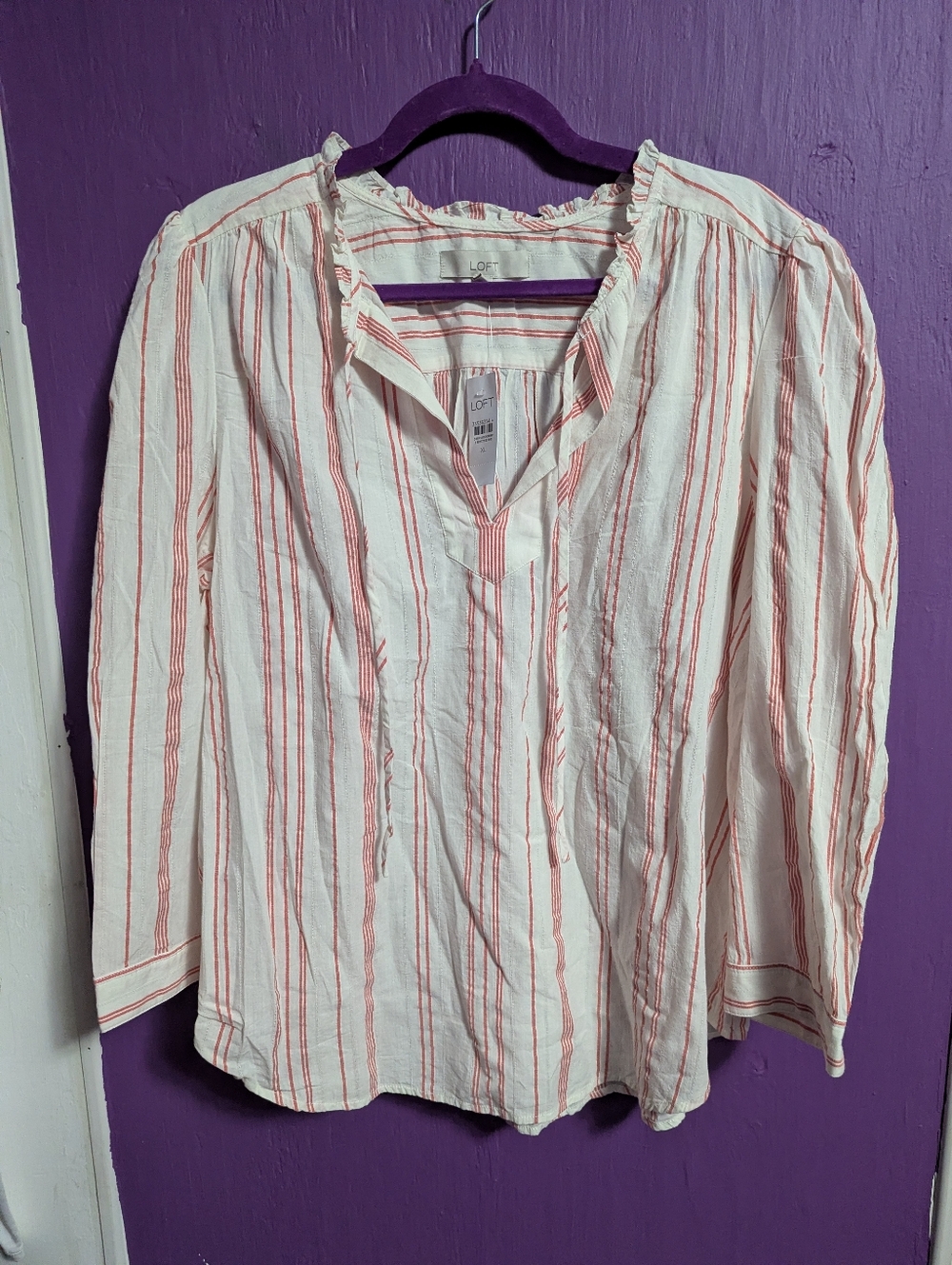 💜 NWT Loft White Pink Striped Knit Blouse XL 16 - Picture 1 of 3